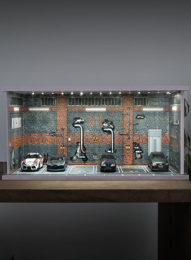 kivcmds 1:64 Car Model Display Case with Lights for Hot Wheels,Matchbox Cars,Diecast Alloy Small Truck Collectibles Storage Box-Dilapidated Factory Scenes Parking Garage - Image 2